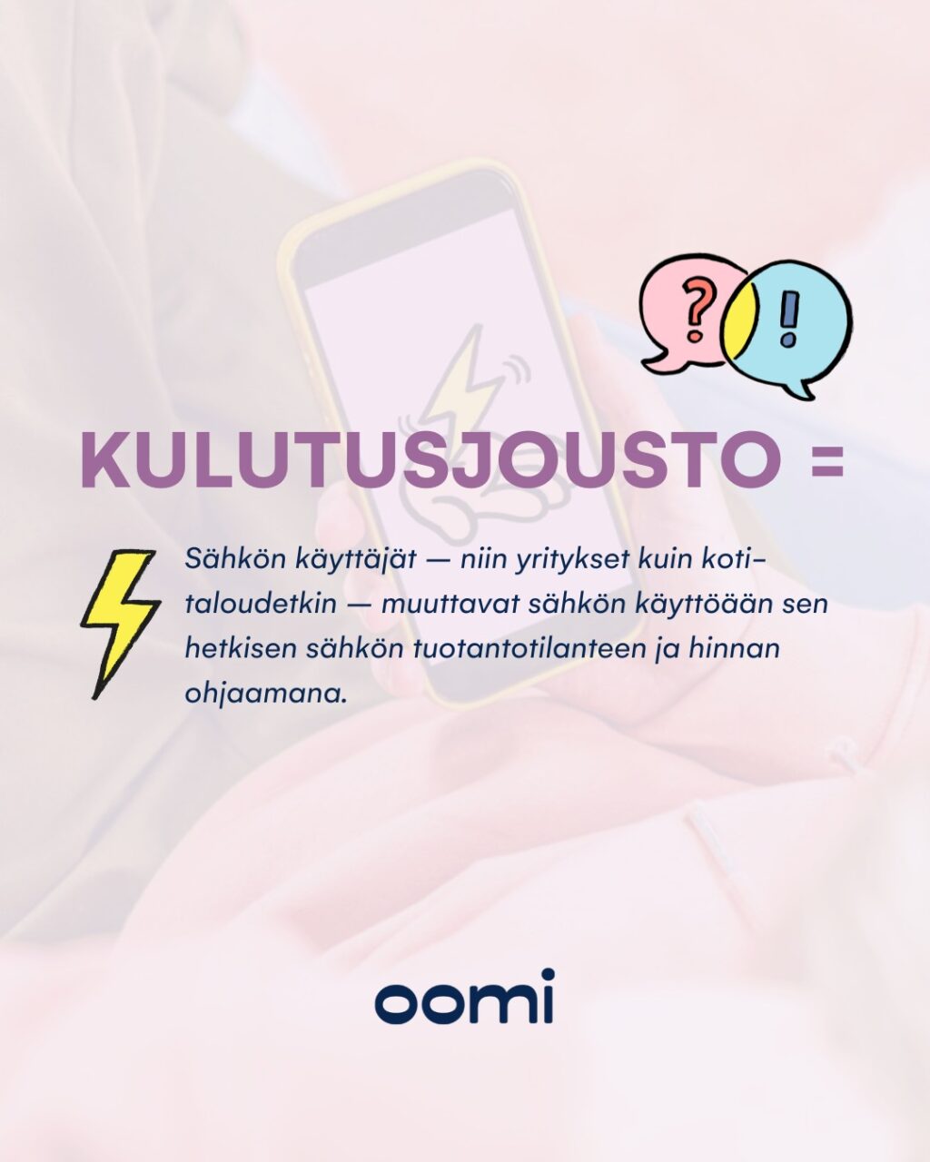 Tiedätkö, mitä kulutusjousto tarkoittaa? 💡Sähkön hinta vaihtelee sähkömarkkinoilla kysynnän ja tarjonnan mukaan. Jotta sähköjärjestelmä toimii hyvin, sen tasapaino on säilytettävä joka sekunti. Sähköjärjestelmän tila näkyy suoraan myös hinnoissa. Artikkelissamme Oomin liiketoimintajohtaja Ari Lehtinen ja kantaverkkoyhtiö Fingridin strategisen verkkosuunnitteluyksikön päällikkö Mikko Heikkilä kuvaavat sitä, mitä kulutusjousto on, mikä on sen rooli energiajärjestelmässä ja mitkä muut tekijät vaikuttavat sähkömarkkinoiden toimitusvarmuuteen. Artikkelin ohesta löydät myös listauksen siitä, miten itse voit toteuttaa kulutusjoustoa. ✅Lue lisää verkkosivuiltamme oomi.fi - jutun löydät Ajankohtaista-osiosta.#Oomi #Kulutusjousto #SähkönHinta #Sähkömarkkinat