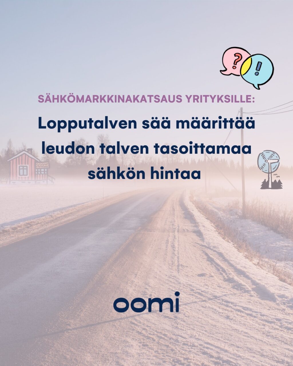 Oomin katsaus sähkömarkkinoihin yrityksille 💡 🌡️ Kuluvana talvena leuto sää on pitänyt sähkön kulutuksen maltillisena ja hinnat kohtuullisina. Pohjoismaiden vesivoimatuotanto on myös ollut tärkeässä roolissa, sillä vesialtaiden pinnat ovat olleet ennätyskorkealla. 🌬️ Tuulivoima on ollut talvella iso tekijä – silloin, kun tuulee ja kulutus on alhaista, hinnat laskevat. Kylmät ja tyynet päivät voivat tosin nostaa hintoja nopeasti.⚡ Maalis-huhtikuussa tarjontaan ja hintoihin vaikuttavat muun muassa Olkiluoto 3:n huolto ja Estlink2-kaapelin korjaus. Kevään edetessä lämpötilojen nousu ja lumen sulaminen helpottavat tilannetta, ja huhtikuussa sähkön markkinahinnat voivat taas laskea. Vinkki yrityksille: Jos hintojen heittely huolestuttaa, voi olla hyvä idea kiinnittää sähkön hinnat etukäteen. Kevät tuo todennäköisesti matalampia hintoja, joten kesää kohti mennään taas kevyemmin askelin. Lue sähkömarkkinakatsaus sivuiltamme - linkki biossa.#oomi #sähkömarkkinakatsaus #yritykset #sähkönhinta