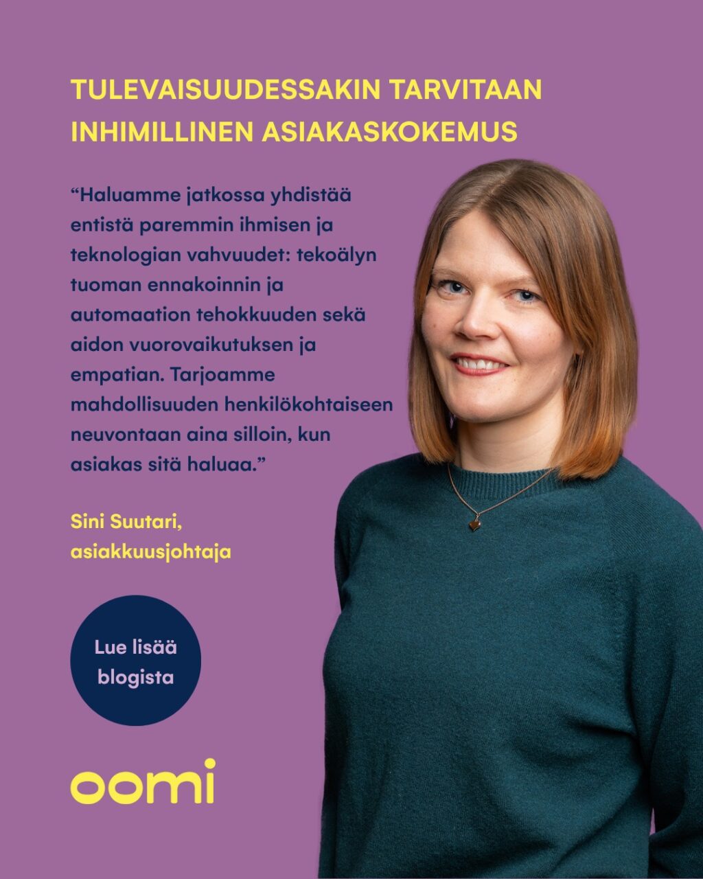 Tulevaisuudessakin tarvitaan inhimillinen asiakaskokemus 💡 Oomi sai tunnustusta Asiakkuusindeksi 2025 -tutkimuksessa historiallisesti parhaiten kehittyneestä asiakaskokemuksestaan. Seuraava harppaus syntyy ihmisestä ja tekoälystä yhdessä. 🤝 Teknologian kehitys tuo uusia mahdollisuuksia asiakaskokemuksen parantamiseen, mutta samalla on pidettävä kiinni inhimillisyydestä ja panostuksista vuorovaikutukseen.Lue Oomin asiakkuusjohtaja Sini Suutarin blogista lisää tulevaisuuden asiakaskokemuksesta, teknologian mahdollisuuksista sekä aitojen kohtaamisten merkityksestä. Linkin löydät biosta!#oomi #asiakkuusindeksi #asiakaskokemus