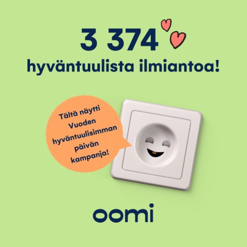 Yhteensä 3 374 mietittyä, lämmintä ja hyväntuulista ilmiantoa – suuri kiitos jokaisesta 💛Selvitimme yhdessä Forecan kanssa, että 26.8. on Vuoden hyväntuulisin päivä! Osana selvitystä halusimme myös osallistaa kaikki ilmiantamaan oman hyväntuulisimman ystävänsä. Ilmiantoja tulikin lopulta yli 3 000, joita olemme saaneet lukea läpi niin ilon kuin liikutuksenkin vallassa!Selaamalla kuvia näet muutaman viestin, joita olemme kampanjan aikana saaneet. ✨Ilmiantamalla ystävänsä osallistui samalla arvontaan, jossa oli mahdollista voittaa hotelliloma. Arvonta on nyt suoritettu ja voittajaan on oltu yhteydessä henkilökohtaisesti. Ensi vuonna vietetään jälleen Vuoden hyväntuulisinta päivää!#oomi #hyväntuulisin #vuodenhyväntuulisinpäivä